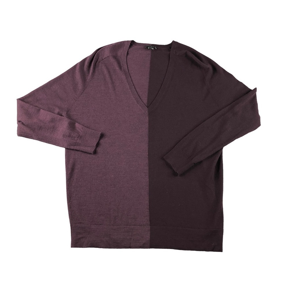 Theory Womens Medium Purple Deep V Two Tone Wool Adrianna Sweater